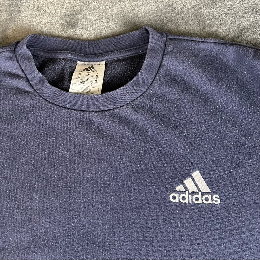 Adidas Crewneck Sweatshirt Mens Medium Navy 3 Stripe Logo Blokecore Sporty